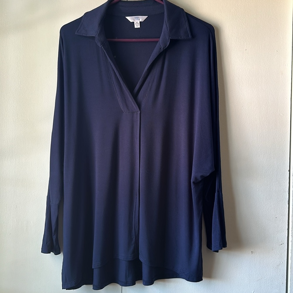 Time tru V neck blue quarter sleeve blouse